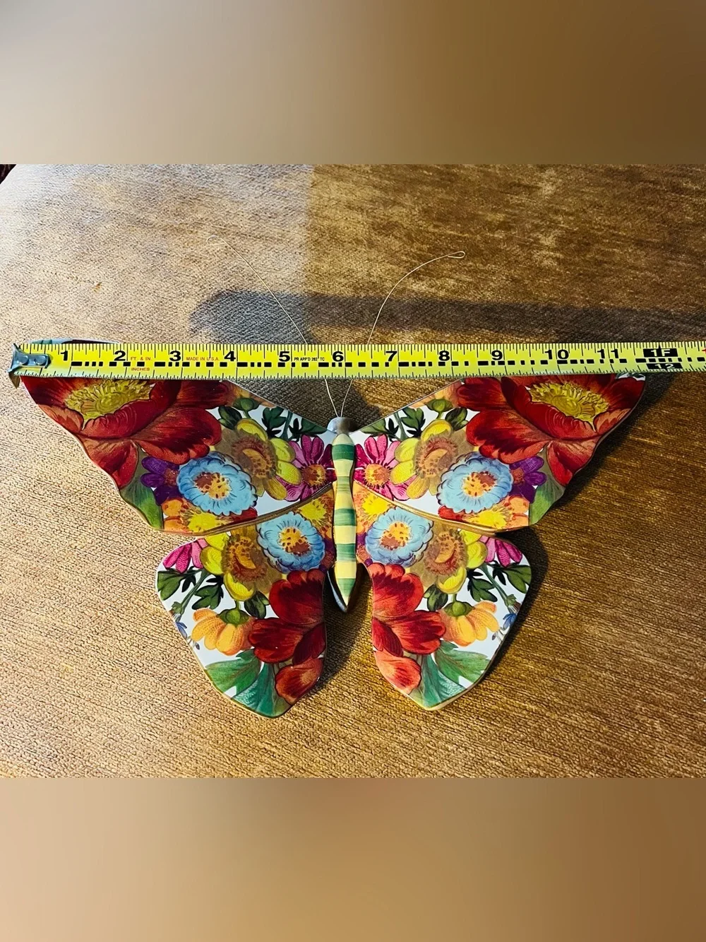 MacKenzie-Childs Hand-Painted Floral Butterfly in Red, Yellow, Blue, Green